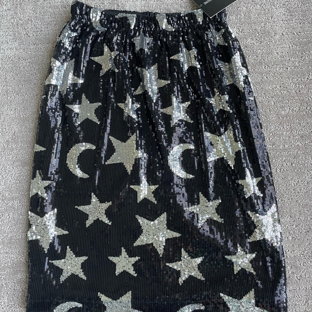 Black and Silver Moons and Stars Sequin Skirt
